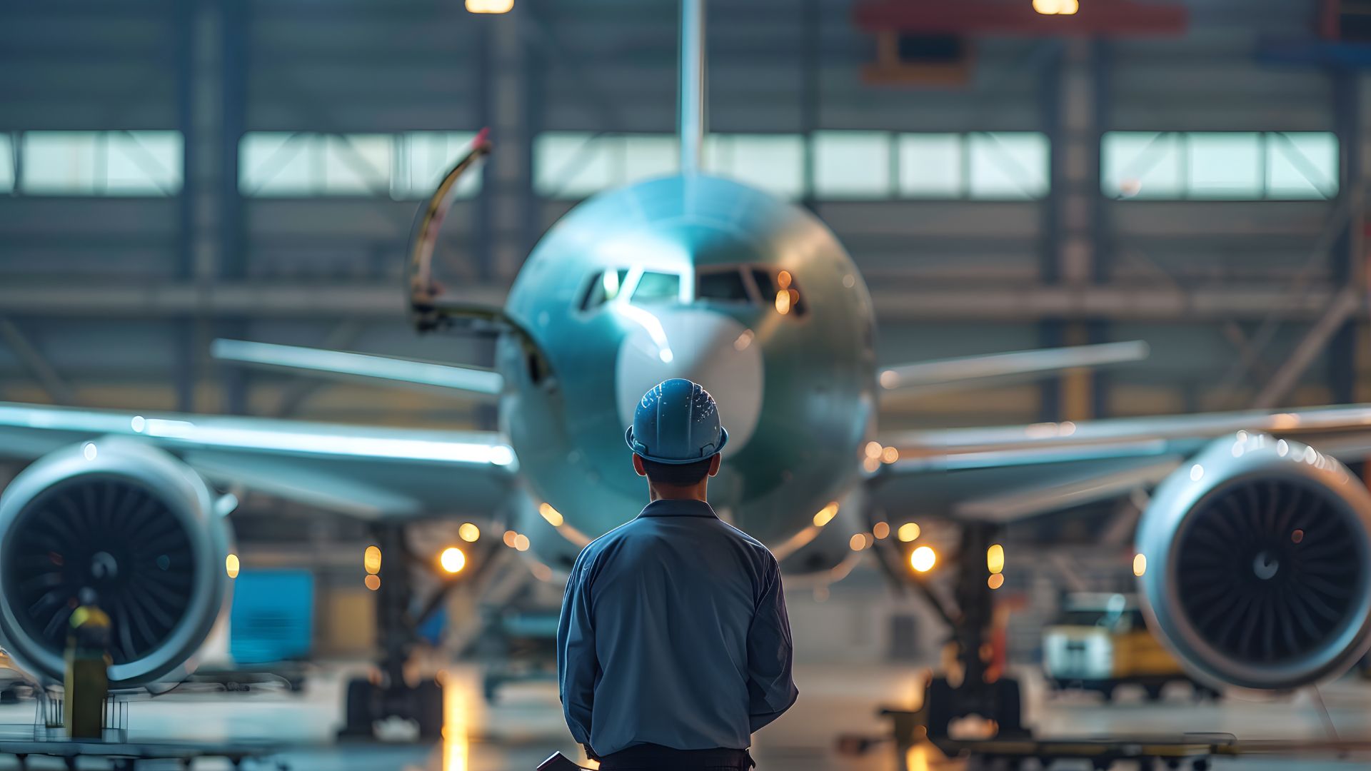 A man is looking at an airplane