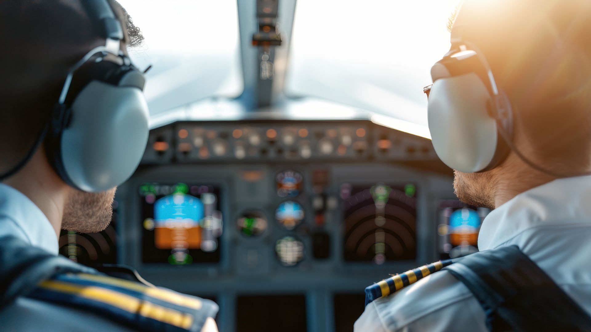 Two pilots sitting in a cockpit